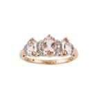 Oval Genuine Morganite And Diamond-accent 14k Rose Gold 3-stone Ring