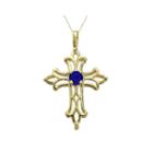 Lab-created Sapphire 10k Yellow Gold Cross Pendant Necklace