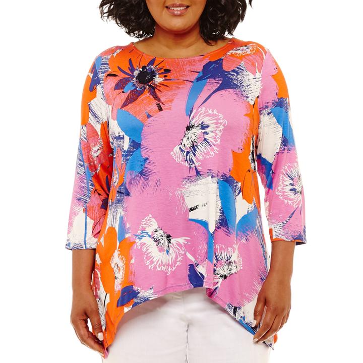 Lark Lane Must Have Floral Sharkbite Hem Top- Plus