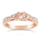 Womens 1/7 Ct. T.w. Genuine Morganite Pink 10k Gold Round 3-stone Ring