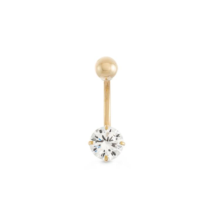 10k Yellow Gold Cubic Zirconia Round Solitaire Belly Ring