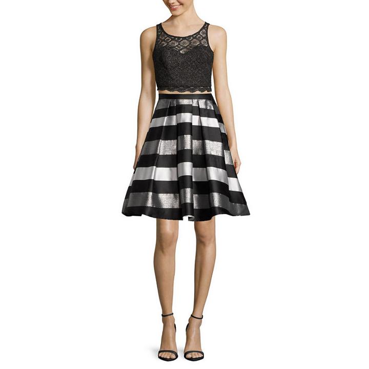 My Michelle 2-pc. Sleeveless Lace Top & Striped Skirt Set - Juniors
