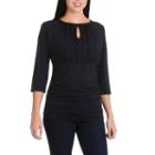 Larry Levine Printed Slit Neck Ruched Knit Top