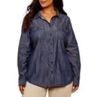 St. John's Bay Long Sleeve Denim Classic Button Down Shirt - Plus