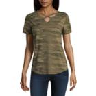 Short Sleeve Y Neck Camouflage T-shirt-womens Juniors