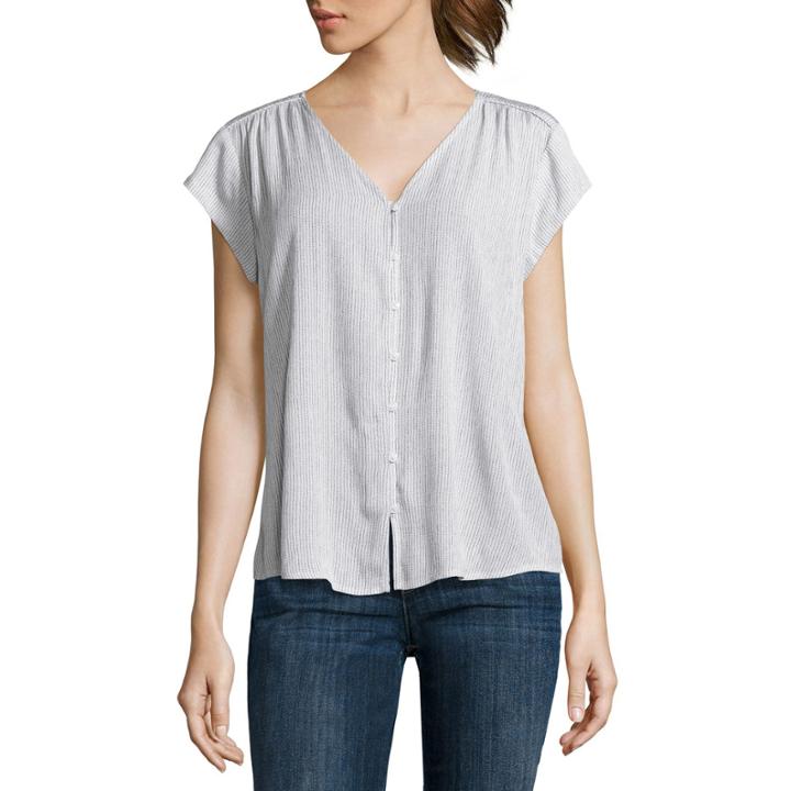 Liz Claiborne Short Sleeve V Neck Woven Blouse