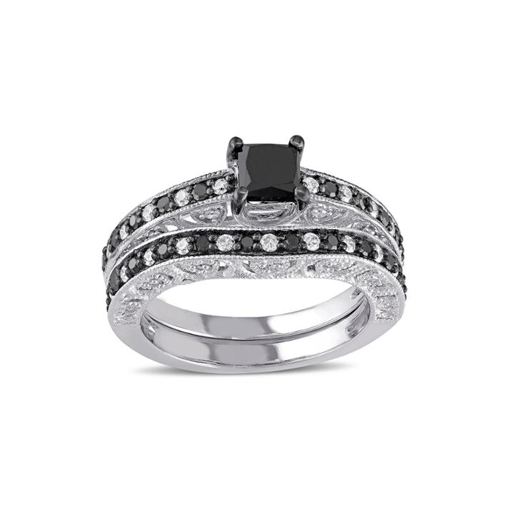 Midnight Black Diamond 1 Ct. T.w. White And Color-enhanced Diamond Sterling Silver Ring Set