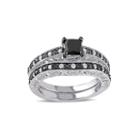 Midnight Black Diamond 1 Ct. T.w. White And Color-enhanced Diamond Sterling Silver Ring Set