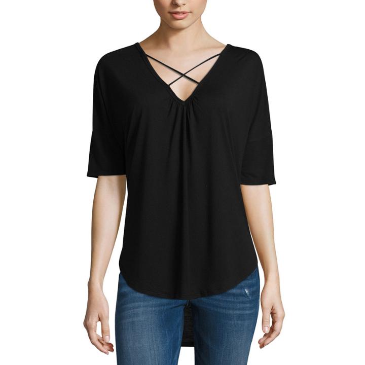 A.n.a Short Sleeve V Neck T-shirt-womens