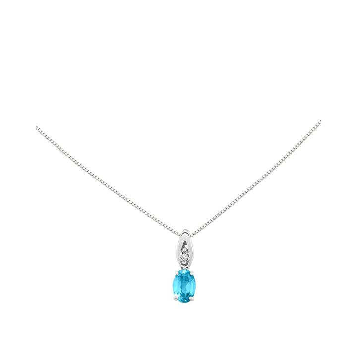 Genuine Swiss Blue Topaz Diamond-accent 14k White Gold Pendant Necklace