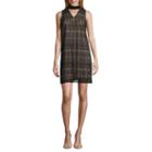 London Style Sleeveless Pattern Shift Dress-petite