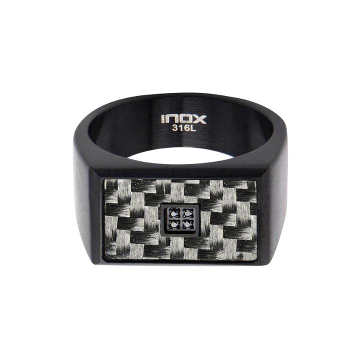 Mens Color-enhanced Black Diamond-accent Stainless Steel Ring