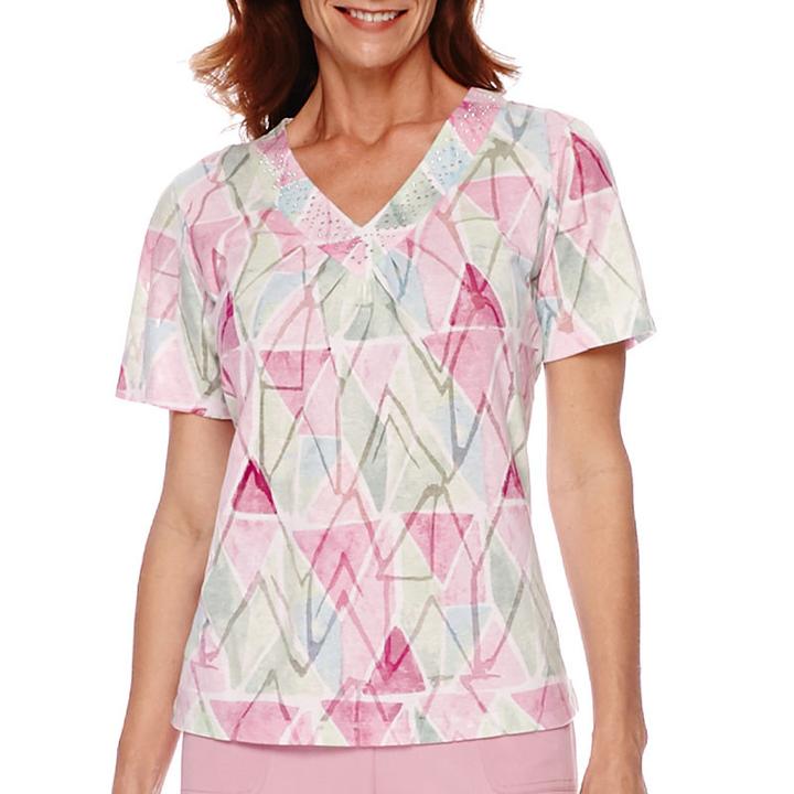 Alfred Dunner Savannah Short-sleeve Watercolor Diamond Print Top