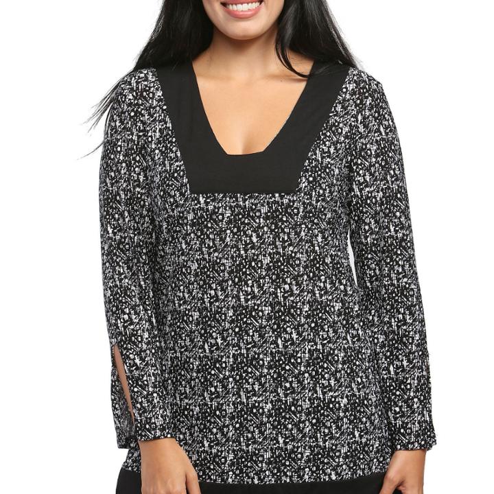 24/7 Comfort Apparel Black & White Printed Tunic Top
