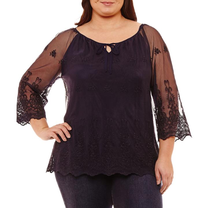 Byer California Short Sleeve Round Neck Knit Blouse-plus