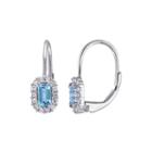 Genuine Blue Topaz And White Sapphire Halo Leverback Drop Earrings