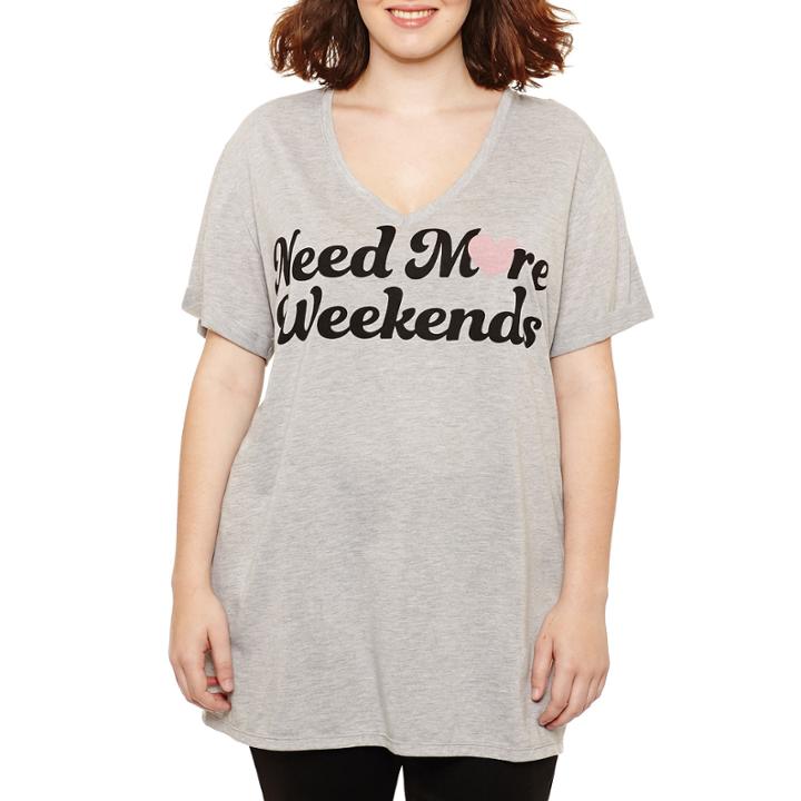 Short Sleeve V Neck Weekends T-shirt- Juniors Plus