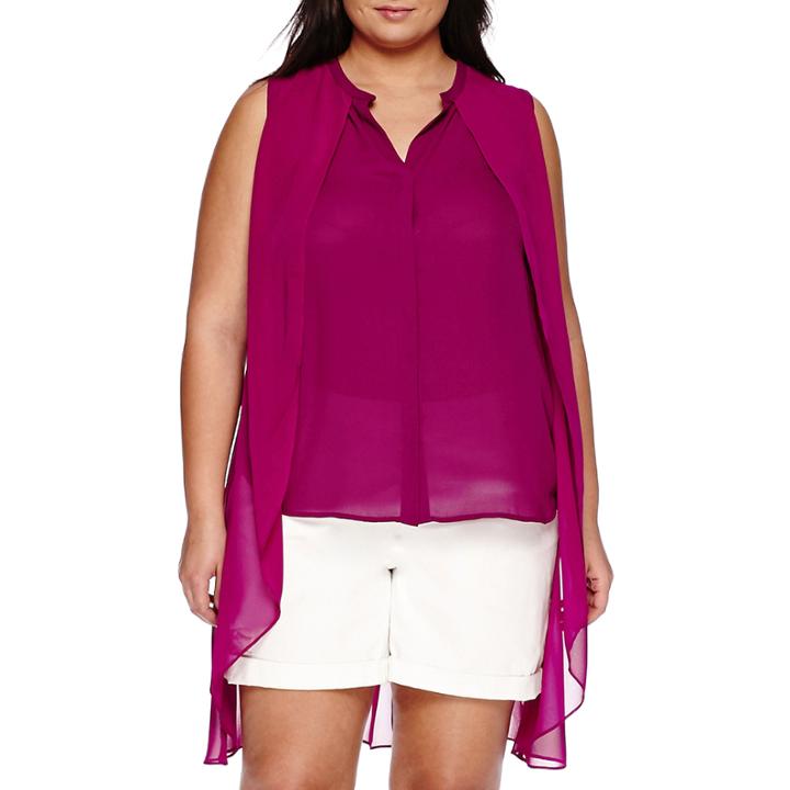 A.n.a Chiffon Overlay Button-down Top - Plus