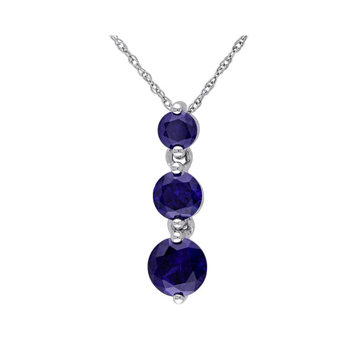 Lab-created Blue Sapphire 10k White Gold Triple-drop Pendant Necklace