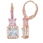 Lab-created Aquamarine & Pink Sapphire14k Rose Gold Over Silver Leverback Earring