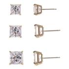 3-pr. Princess-cut Cubic Zirconia Gold Over Silver Stud Earring Set
