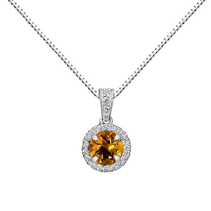 Womens Genuine Yellow Citrine Round Pendant Necklace