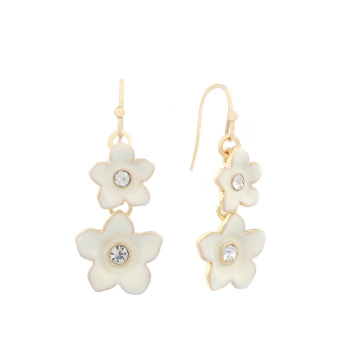 Liz Claiborne Flower Drop Earring White And Goldtone