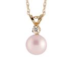 Womens Diamond Accent Genuine White Cultured Freshwater Pearls 14k Gold Round Pendant Necklace