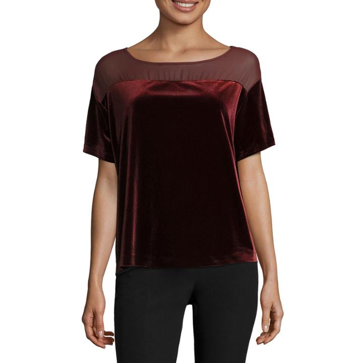 Worthington Short Sleeve Scoop Neck Velvet Blouse