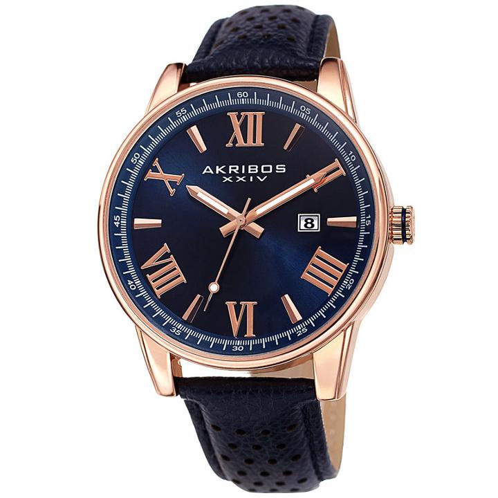 Akribos Xxiv Mens Blue Strap Watch-a-1048rgbu