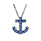 Blue Crystal Anchor Sterling Silver Pendant Necklace