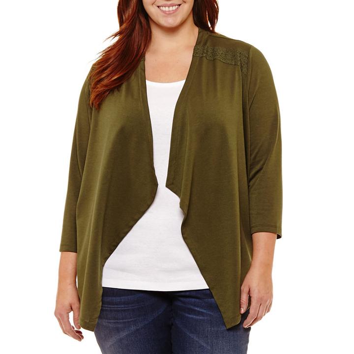 St. John's Bay 3/4 Sleeve Flyaway Cardigan With Lace Inset-plus