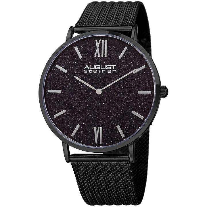 August Steiner Mens Black Strap Watch-as-8218bk