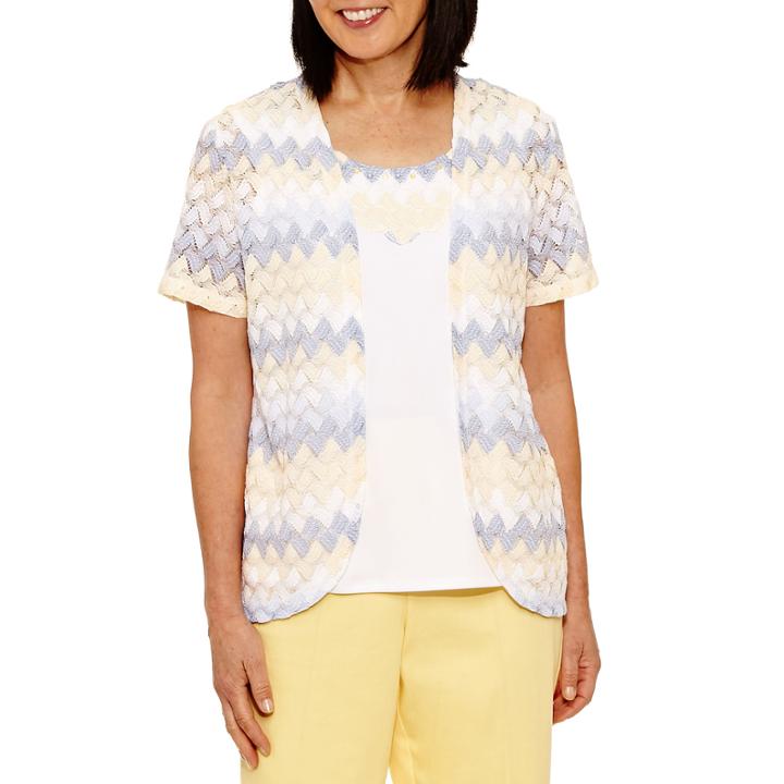 Alfred Dunner Blue Lagoon Short Sleeve Zig-zag Layered Top