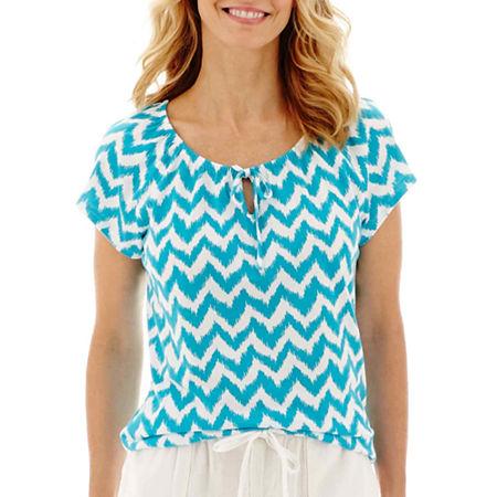St. Johns Bay Short-sleeve Chevron Tie-front Peasant Top