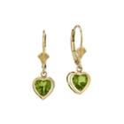 Genuine Peridot 14k Yellow Gold Heart-shaped Drop Earrings