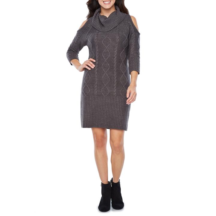 Studio 1 3/4 Sleeve Cold Shoulder Sweater Dress