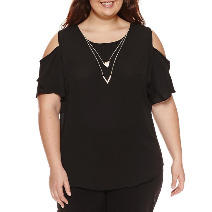 By & By Short Sleeve Scoop Neck Blouse-juniors Plus