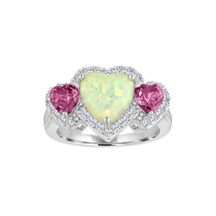 Lab-created Opal With Pink And White Sapphire Sterling Silver Ring