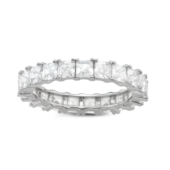 Diamonart Womens Diamond Accent Lab Created White Cubic Zirconia Sterling Silver Band
