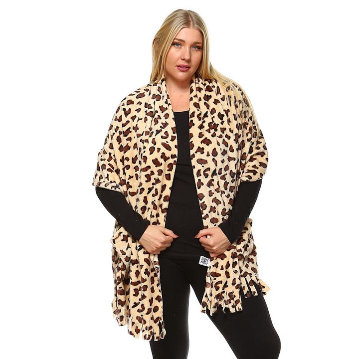 White Mark Animal Print Poncho-plus
