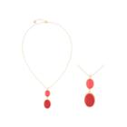 Liz Claiborne 2830 Double Drop Coral & Gold-tone Pendant Necklace