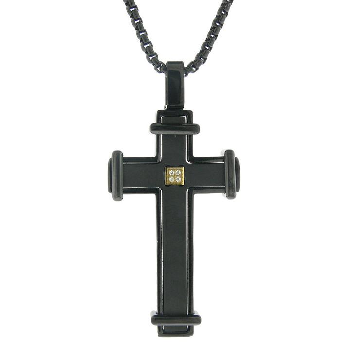 Mens Clear Cubic Zirconia Stainless Steel Cross Pendant Necklace