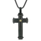 Mens Clear Cubic Zirconia Stainless Steel Cross Pendant Necklace