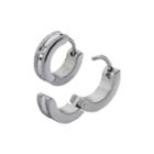 Stainless Steel And Cubic Zirconia Polished With Matte 12.7x4mm Huggie Hoop Earrings