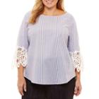 Liz Claiborne Lace Sleeve Stripe Poplin Blouse- Plus