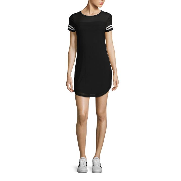 Short Sleeve Mesh Overlay Dress-juniors