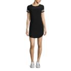 Short Sleeve Mesh Overlay Dress-juniors