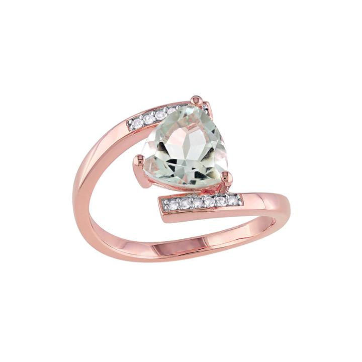 Genuine Green Amethyst And Diamond-accent Sterling Silver Bypass Ring