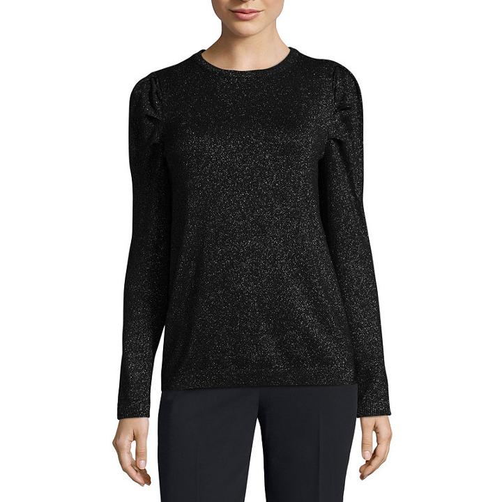 Worthington Long Sleeve Scoop Neck Pullover Sweater-petites